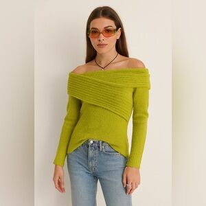 Y2K Off-Shoulder Lime Green Sweater